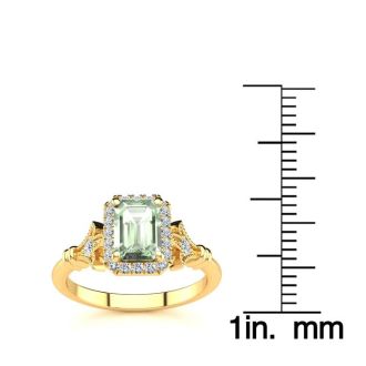 1 Carat Green Amethyst and Halo Diamond Vintage Ring In 14 Karat Yellow Gold