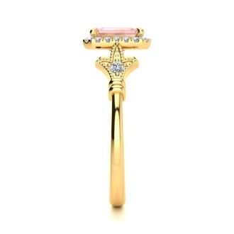 1 Carat Morganite and Halo Diamond Vintage Ring In 14 Karat Yellow Gold