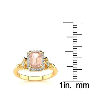1 Carat Morganite and Halo Diamond Vintage Ring In 14 Karat Yellow Gold