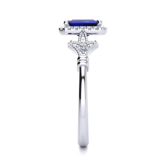 1 1/2 Carat Sapphire and Halo Diamond Vintage Ring In 14 Karat White Gold