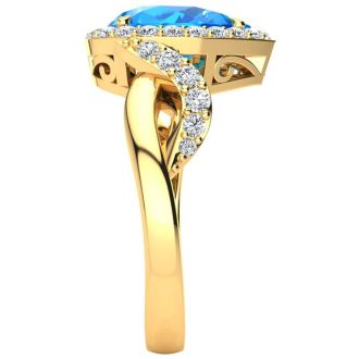 2 1/2ct Pear Shape Blue Topaz and Diamond Ring in 14K Yellow Gold