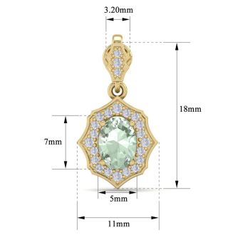 1 2/3 Carat Oval Shape Green Amethyst and Diamond Dangle Earrings In 14 Karat Yellow Gold