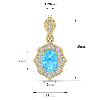 2 1/4 Carat Oval Shape Blue Topaz and Diamond Dangle Earrings In 14 Karat Yellow Gold