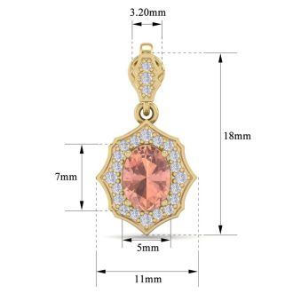 1-3/4 Carat Oval Shape Morganite Earrings and Diamond Halo Dangles In 14 Karat Yellow Gold