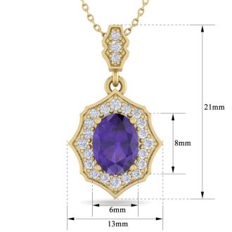 1 1/3 Carat Oval Shape Amethyst and Diamond Necklace In 14 Karat Yellow Gold, 18 Inches