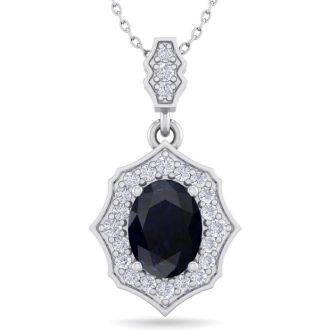 1 3/4 Carat Oval Shape Sapphire and Diamond Necklace In 14 Karat White Gold, 18 Inches