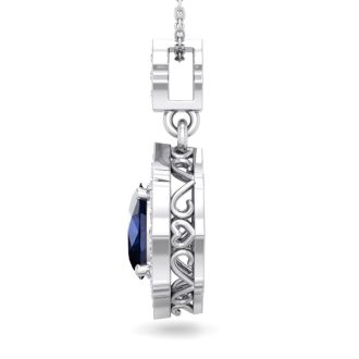 1 3/4 Carat Oval Shape Sapphire and Diamond Necklace In 14 Karat White Gold, 18 Inches