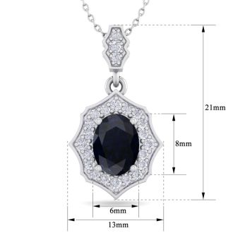 1 3/4 Carat Oval Shape Sapphire and Diamond Necklace In 14 Karat White Gold, 18 Inches