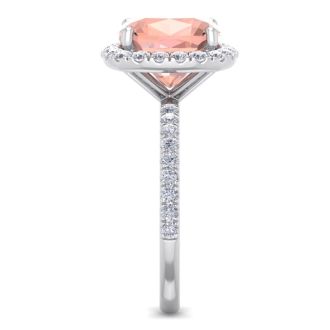 5 Carat Cushion Cut Morganite and Diamond Ring In 14 Karat White Gold