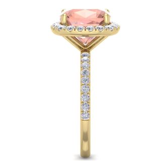 5 Carat Cushion Cut Morganite and Diamond Ring In 14 Karat Yellow Gold