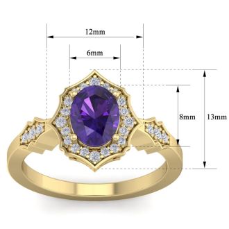 1 1/3 Carat Oval Shape Amethyst and Diamond Ring In 14 Karat Yellow Gold