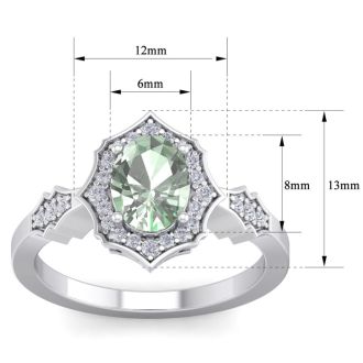 1 1/3 Carat Oval Shape Green Amethyst and Diamond Ring In 14 Karat White Gold