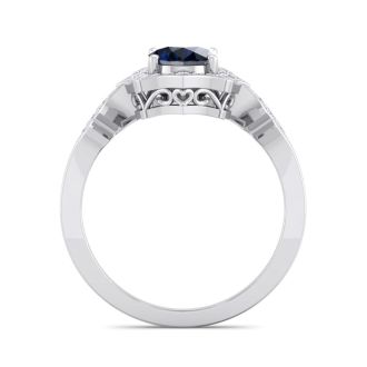 1 3/4 Carat Oval Shape Sapphire and Diamond Ring In 14 Karat White Gold