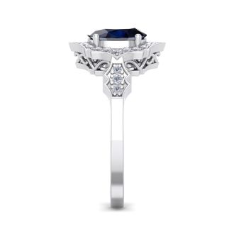 1 3/4 Carat Oval Shape Sapphire and Diamond Ring In 14 Karat White Gold