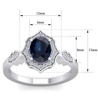 1 3/4 Carat Oval Shape Sapphire and Diamond Ring In 14 Karat White Gold