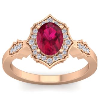 1 3/4 Carat Oval Shape Ruby and Diamond Ring In 14 Karat Rose Gold