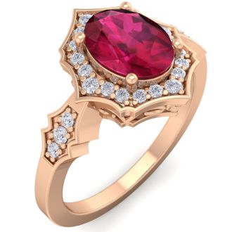 1 3/4 Carat Oval Shape Ruby and Diamond Ring In 14 Karat Rose Gold