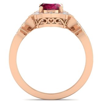 1 3/4 Carat Oval Shape Ruby and Diamond Ring In 14 Karat Rose Gold