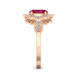 1 3/4 Carat Oval Shape Ruby and Diamond Ring In 14 Karat Rose Gold