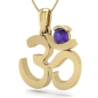 1/4 Carat Amethyst Om Necklace In 14 Karat Yellow Gold, 18 Inches