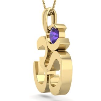 1/4 Carat Amethyst Om Necklace In 14 Karat Yellow Gold, 18 Inches