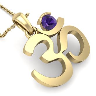 1/4 Carat Amethyst Om Necklace In 14 Karat Yellow Gold, 18 Inches