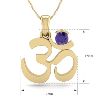 1/4 Carat Amethyst Om Necklace In 14 Karat Yellow Gold, 18 Inches