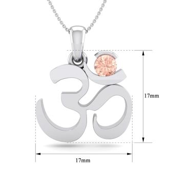 1/4 Carat Round Shape Morganite Om Necklace In 14 Karat White Gold With 18 Inch Chain