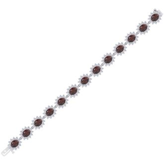 Garnet Bracelet: Garnet Jewelry: 24 Carat Oval Shape Garnet and Halo Diamond Bracelet In 14 Karat White Gold, 7 Inches