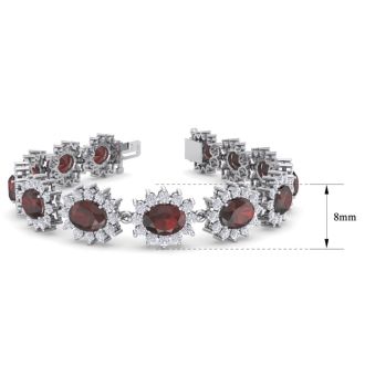 Garnet Bracelet: Garnet Jewelry: 24 Carat Oval Shape Garnet and Halo Diamond Bracelet In 14 Karat White Gold, 7 Inches