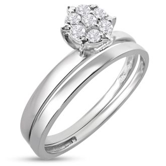 Cheap Engagement Rings, 1/8ct Petite Diamond Bridal Set in 10K White Gold