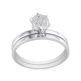 Cheap Engagement Rings, 1/8ct Petite Diamond Bridal Set in 10K White Gold