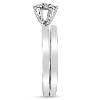 Cheap Engagement Rings, 1/8ct Petite Diamond Bridal Set in 10K White Gold