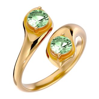 1 Carat Two Stone Green Amethyst Ring In 14 Karat Yellow Gold