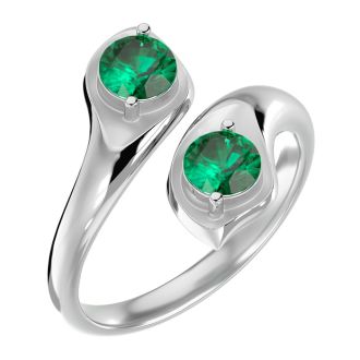 1 Carat Two Stone Emerald Ring In 14 Karat White Gold