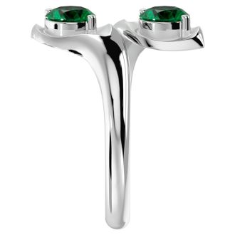 1 Carat Two Stone Emerald Ring In 14 Karat White Gold