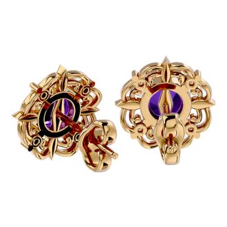 1 1/2 Carat Amethyst and Diamond Antique Stud Earrings In 14 Karat Yellow Gold