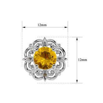 1 1/2 Carat Citrine and Diamond Antique Stud Earrings In 14 Karat White Gold