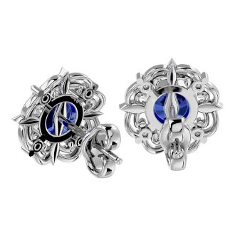 1 3/4 Carat Tanzanite and Diamond Antique Stud Earrings In 14 Karat White Gold