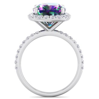 Mystic Topaz Ring: 5 1/2 Carat Cushion Cut Mystic Topaz and Halo Diamond Ring In Sterling Silver