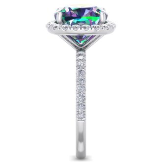 Mystic Topaz Ring: 5 1/2 Carat Cushion Cut Mystic Topaz and Halo Diamond Ring In Sterling Silver