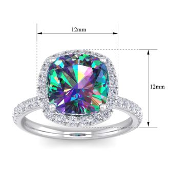 Mystic Topaz Ring: 5 1/2 Carat Cushion Cut Mystic Topaz and Halo Diamond Ring In Sterling Silver