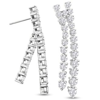 4 Carat Diamond Drop Earrings In 14 Karat White Gold