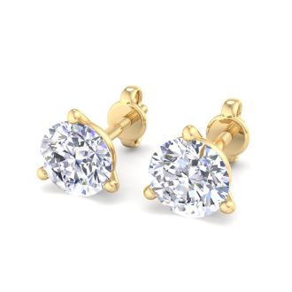 2 Carat Lab Grown Diamond Earrings In 14 Karat Yellow Gold, Martini Setting