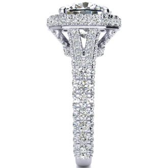 6 Carat Cushion Cut Lab Grown Diamond Halo Engagement Ring In 14K White Gold