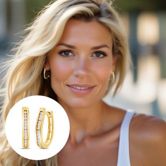 1/4 Carat Diamond Hoop Earrings In Yellow Gold Over Sterling Silver, 1/2 Inch