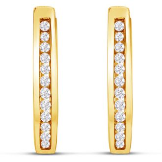 1/4 Carat Diamond Hoop Earrings In Yellow Gold Over Sterling Silver, 1/2 Inch