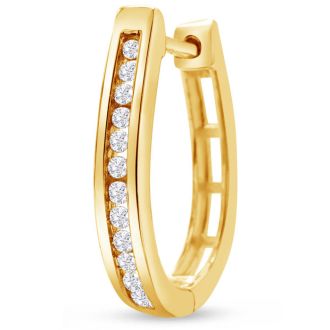 1/4 Carat Diamond Hoop Earrings In Yellow Gold Over Sterling Silver, 1/2 Inch