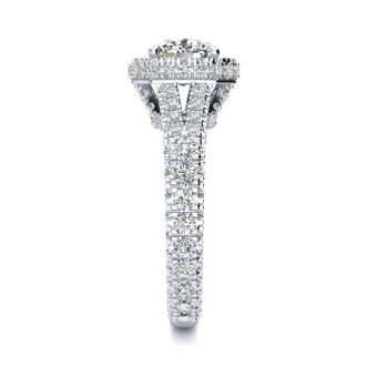3 1/2 Carat Cushion Cut Lab Grown Diamond Halo Engagement Ring In 14K White Gold