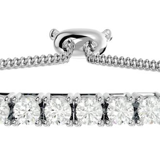 3 Carat Lab Grown Diamond Bolo Tennis Bracelet In 14 Karat White Gold, Adjustable 6-9 inches